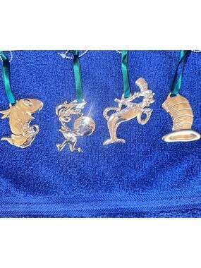 NEW Vintage Cat In The Hat Christmas Tree Ornament Dr Seuss Silver Plated Set